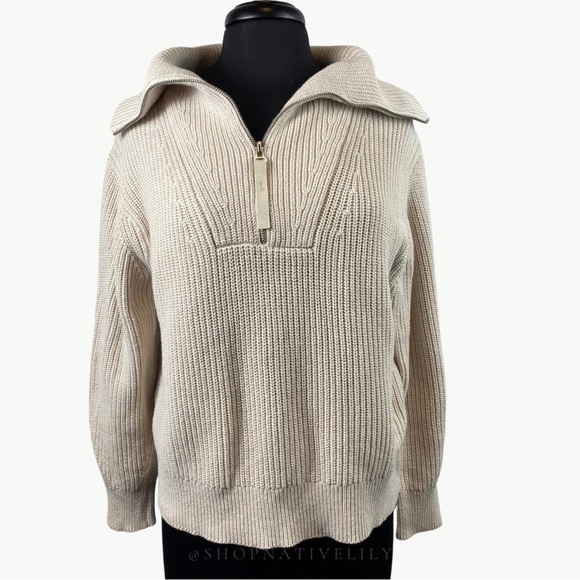 Lou & Grey Loft Women’s Zip Neck Knit 100% Cotton Sweater Sz Medium, Ivory - Picture 2 of 11